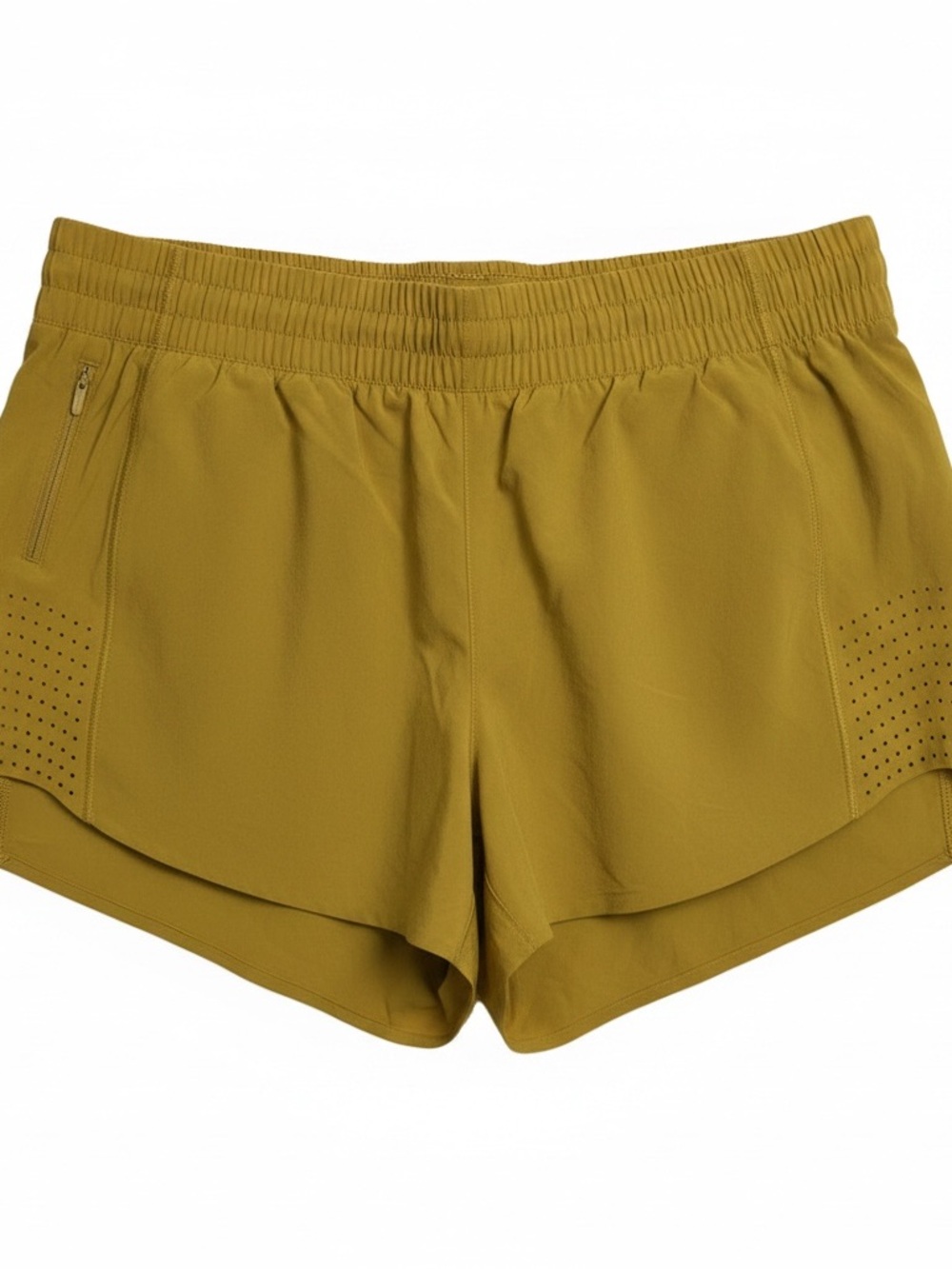 Athleta Hustle Sz M 3” Running Shorts Mustard Yellow Vented Side Panels | EUC